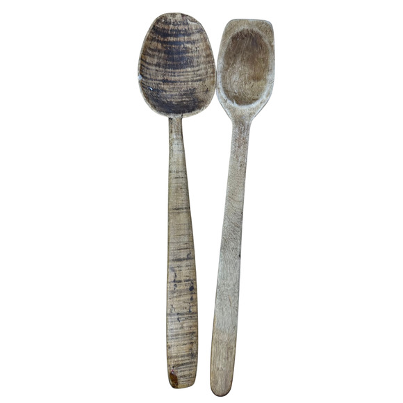 Vintage Handmade Wooden Spoons Primitive Kitchen Rustic Farmhouse Decor Lot of 2 - Picture 1 of 13